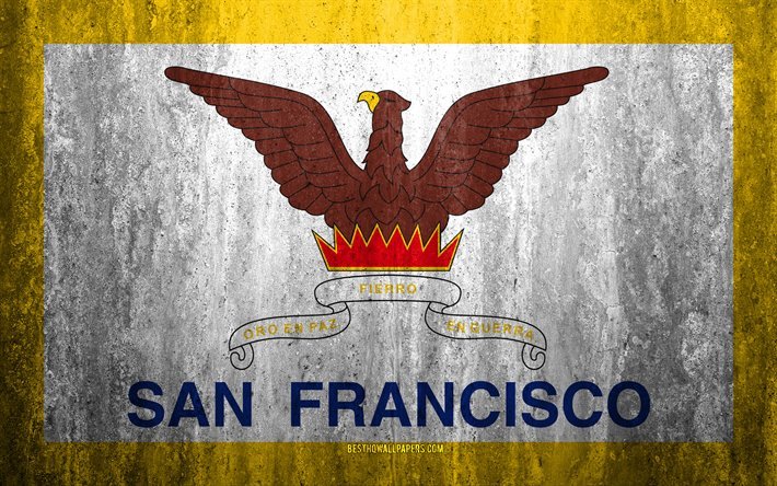 Amerikan şehirlerinin San Francisco bayrak, California, 4k, taş, arka plan, Amerikan şehir, grunge bayrak, San Francisco, ABD, San Francisco bayrak, grunge, sanat, taş doku, bayraklar
