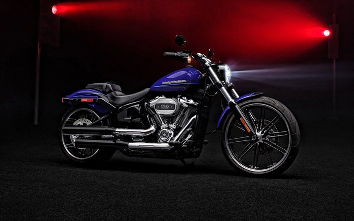 2020, Breakout Moto, Harley-Davidson, Milwaukee-Huit 114, vue de c&#244;t&#233;, bleu moto, motos am&#233;ricaines