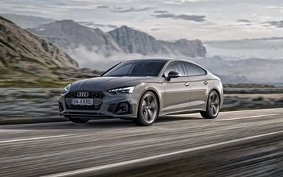 Audi RS5 Sportback, 2020, front view, exterior, gray coupe, german cars, new gray RS5 Sportback, Audi
