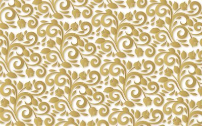 sfondo bianco con ornamenti in oro, ornamenti sfondo bianco, decorazioni floreali, sfondo d&#39;oro