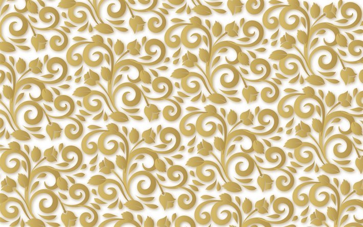 fundo branco com enfeites de ouro, ornamentos de fundo branco, ornamentos florais, fundo dourado