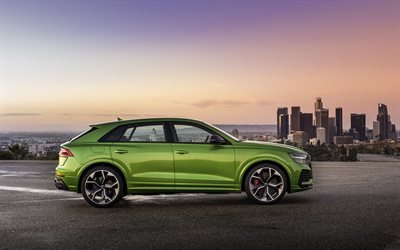 Audi RS Q8, 2020, side view, exterior, green SUV, new green Q8, german cars, Audi