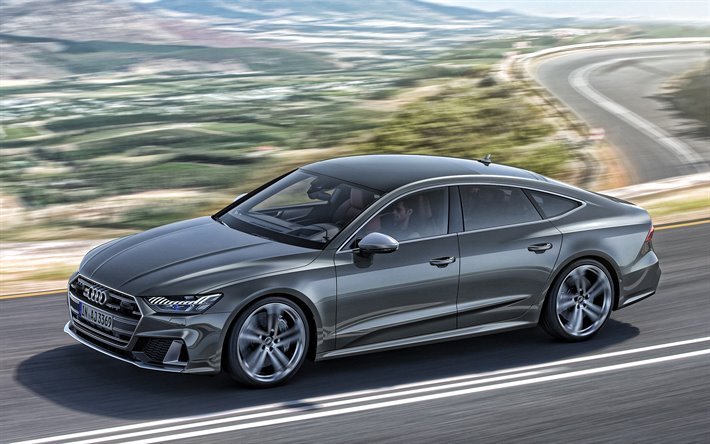 2020, Audi S7 Sportback, front view, exterior, gray coupe, new gray S7 Sportback, german cars, Audi
