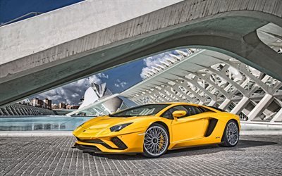 4k, Lamborghini Aventador S, hypercars, 2019 cars, yellow Aventador, italian cars, Lamborghini