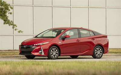 2022, Toyota Prius Prime Limited, 4k, önden görünüm, dış cephe, yeni kırmızı Toyota Prius, Japon arabaları, Toyota