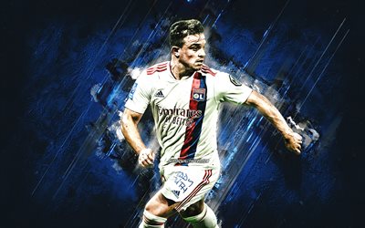 Xherdan Shaqiri, Olympique Lyon, Swiss Footballer, Midfielder, Blue Stone Background, Ligue 1, Football, Olympique Lyonnais