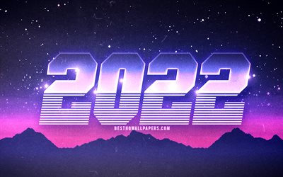 Chiffres r&#233;tro 2022, 4k, Bonne ann&#233;e 2022, art r&#233;tro, concepts 2022, nouvel an 2022, 2022 sur fond violet, chiffres de l&#39;ann&#233;e 2022, num&#233;ros de l&#39;ann&#233;e 2022