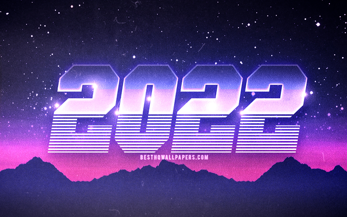 2022 retro digits, 4k, Happy New Year 2022, retro art, 2022 concepts, 2022 new year, 2022 on violet background, 2022 year digits, 2022 year numbers