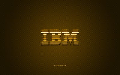 Logo IBM, texture carbonio oro, emblema IBM, logo IBM oro, IBM, sfondo oro
