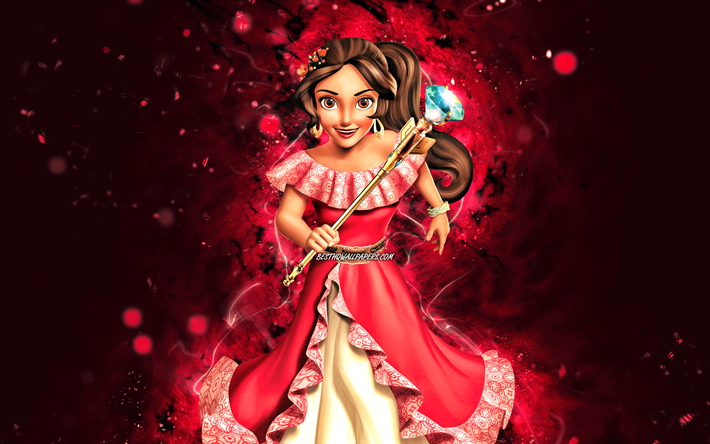 Princesa Elena, 4K, luzes de n&#233;on roxas, personagens da Disney, Flores de Avalor, Elena Castillo Flores, Princesa Elena Flores de Avalor