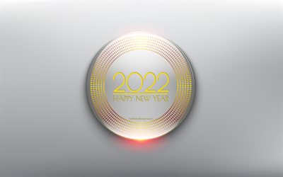 Happy New Year 2022, 4k, yellow 3d elements, 2022 New Year, 2022 infographics background, 2022 concepts, 2022 metal background