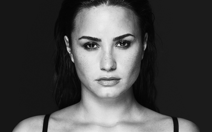 Demi Lovato, 2018, monochrome, portrait, american singer, beauty, superstars