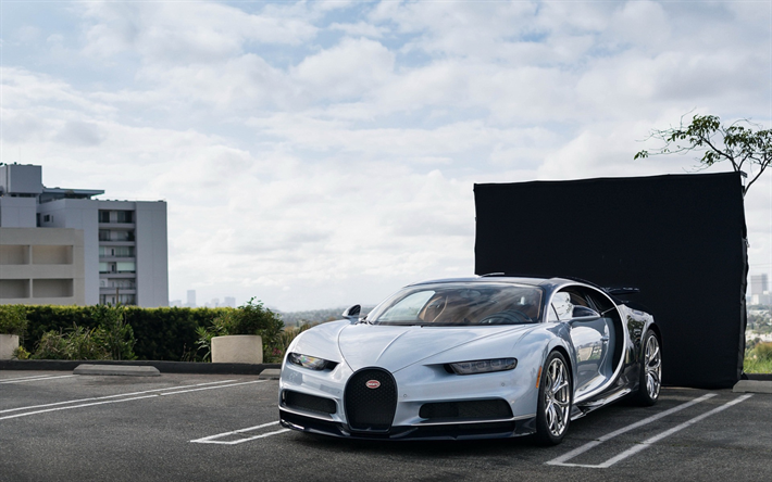 Bugatti Chiron, 2018, gray black sports coupe, hypercar, front view, supercar, Bugatti