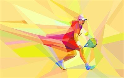 テニス, 4k, 抽象画美術館, モザイク, テニス選手