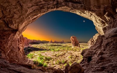 Arches National Park, 4k, klippor, &#246;knen, amerikanska landm&#228;rken, Utah, USA, Amerika