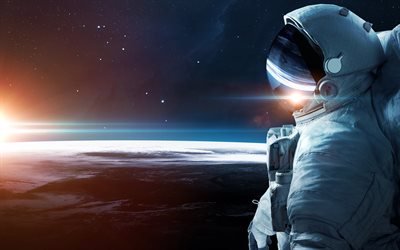 Astronautti, 4k, planeetta, galaxy, sci-fi, maailmankaikkeus
