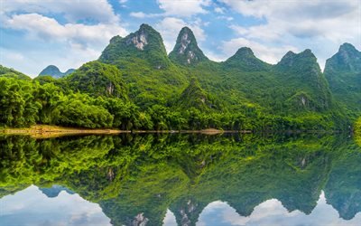 mountain landscape, tropical island, Thailand, jungle, river