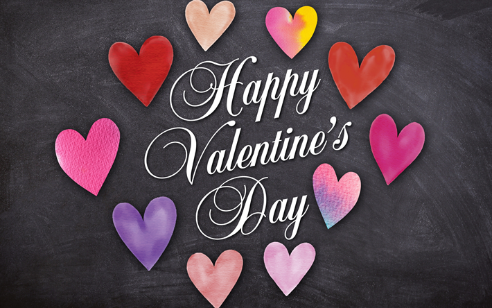 Happy Valentines Day, 4k, hearts, creative, Valentines Day