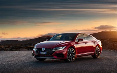 Volkswagen Arteon, 2018, el rojo, el sed&#225;n deportivo, rojo Arteon, los coches alemanes, Volkswagen