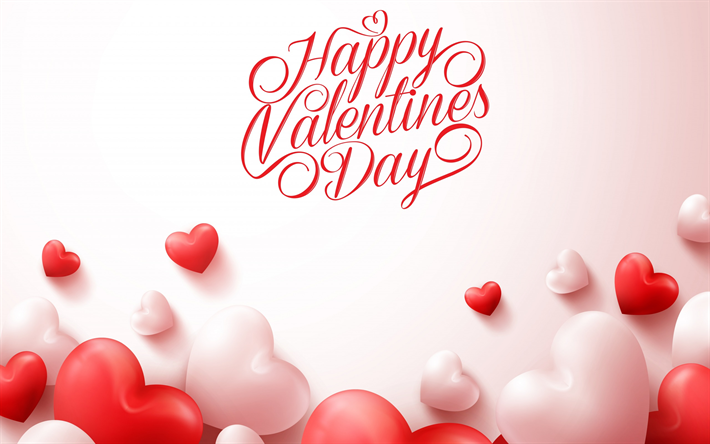 Feliz Dia De S&#227;o Valentim, 14 de fevereiro, 3d cora&#231;&#245;es cor-de-rosa, conceitos de amor, parab&#233;ns