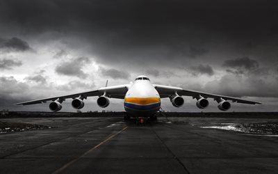 Antonov, aeroporto, 4k, AN-225, Cosacco, un aereo cargo Antonov An-225 Mriya, aerei da trasporto, Ucraina, AN225, Antonov Airlines, ucraino aerei