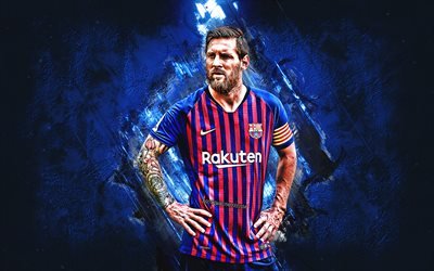 Lionel Messi, il Barcellona FC, l&#39;attaccante, la gioia, la pietra blu, calciatori famosi, calcio, calciatori argentini, grunge, Liga spagnola, Spagna, Messi, Barcellona, Catalogna