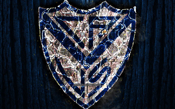 CA Velez Sarsfield, arrasada logotipo, Argentina Primera Divis&#227;o, de madeira azul de fundo, Argentino de futebol do clube, Argentina Superleague, grunge, Velez Sarsfield FC, futebol, Velez Sarsfield logotipo, Argentina