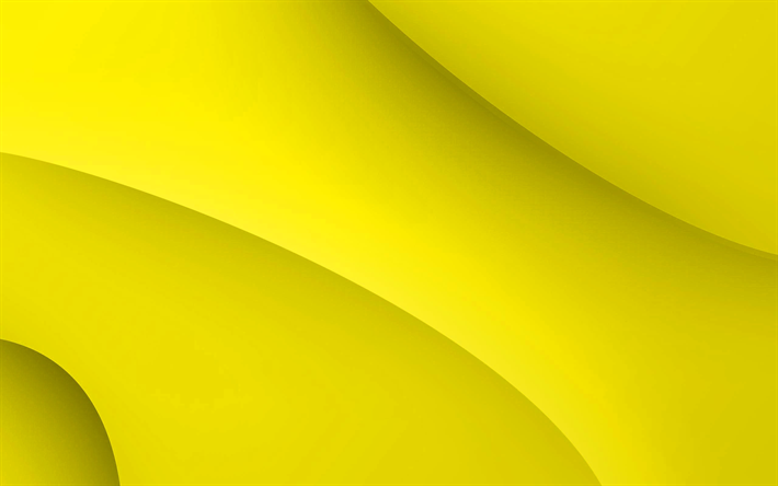 amarelo 3d de fundo, ondas, linhas, amarelo criativo fundo, Obras de arte em 3d
