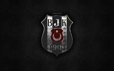 Besiktas JK, turco, club de f&#250;tbol, el black metal textura de metal, logotipo, emblema, Estambul, Turqu&#237;a, Super Lig, creativo, arte, f&#250;tbol, Besiktas