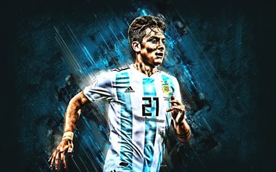 Paulo Dybala, Argentina national football team, 21 number, joy, blue stone, famous footballers, football, argentinian footballers, grunge, Aregnina, Dybala
