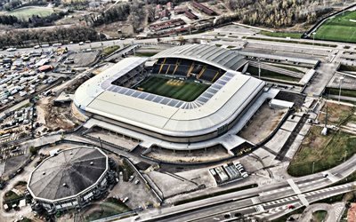 Via Friuli, İtalyan Futbol Stadyumu, havadan g&#246;r&#252;n&#252;m&#252;, Manchester United Ligi Stadyumu, Teramo, İtalya, Dacia Arena