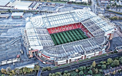 Old Trafford, Greater Manchester, England, Theatre of Dreams, view from above, English football stadium, Manchester United FC Stadium