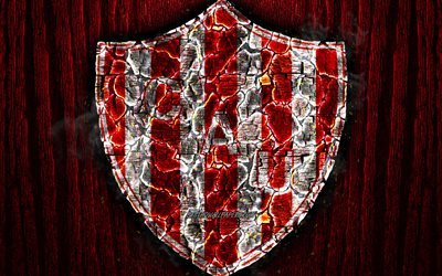CA Union, scorched logo, Argentine Primera Division, red wooden background, Argentinean football club, Argentine Superleague, grunge, Union de Santa Fe, soccer, Union logo, Argentina