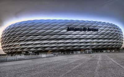 Bayern Monaco Stadium, 4k, panorama, Allianz Arena, HDR, calcio, stadio di calcio, il Bayern arena di Monaco di baviera, in Germania, stadi tedeschi