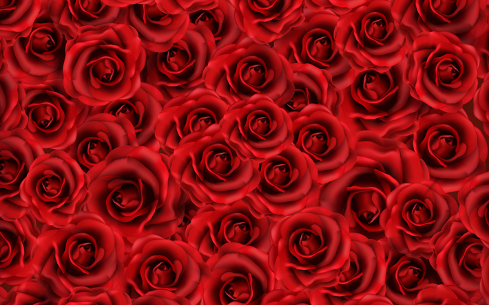 4k, red roses texture, 3D art, red buds, red roses pattern, roses, red flowers