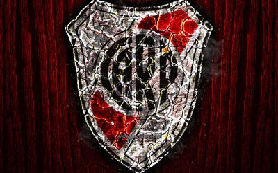 CA River Plate, scorched logo, Argentine Primera Division, red wooden background, Argentinean football club, Argentine Superleague, grunge, River Plate FC, soccer, River Plate logo, Argentina