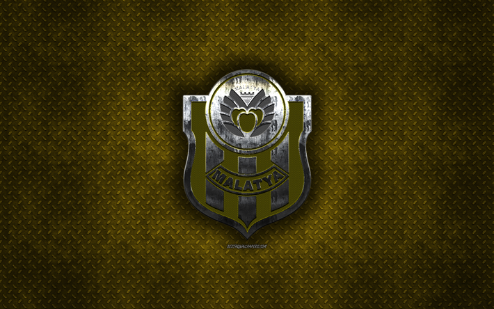 Yeni Malatyaspor, Turkish football club, yellow metal texture, metal logo, emblem, Malatya, Turkey, Super Lig, creative art, football