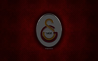 Galatasaray, Turkish football club, bourgogne metall textur, metall-logotyp, emblem, Istanbul, Turkiet, Super League, kreativ konst, fotboll