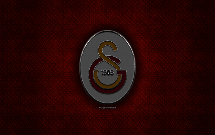 Galatasaray, Turkish football club, burgundy metal texture, metal logo, emblem, Istanbul, Turkey, Super Lig, creative art, football
