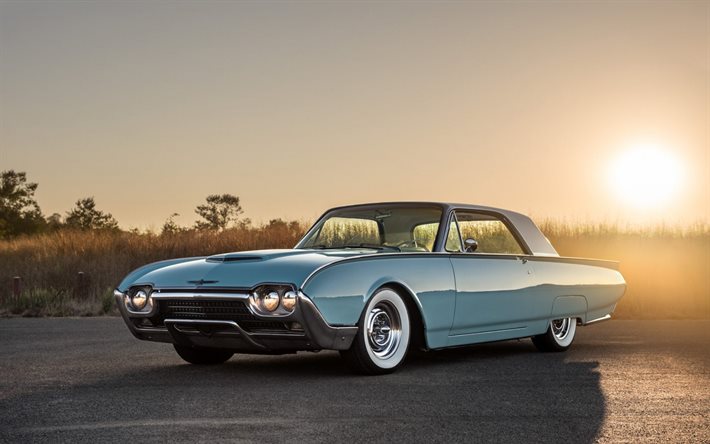 Ford Thunderbird, 1965, coupe azul, exterior, retro cars, american vintage coches, Ford