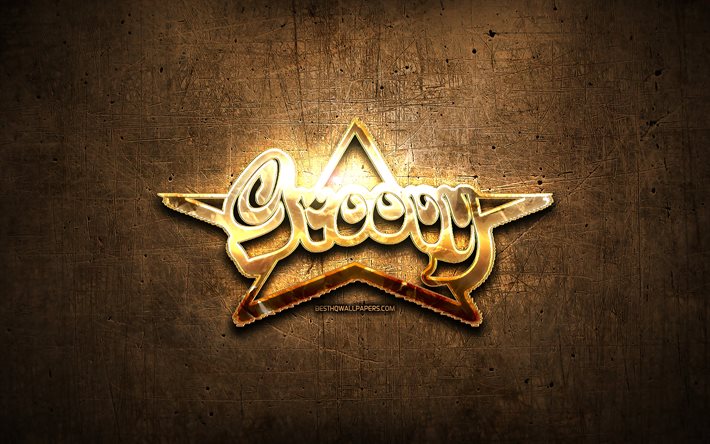 Groovy kultainen logo, ohjelmointikieli, ruskea metalli tausta, luova, Groovy-logo, ohjelmointi kielen merkkej&#228;, Groovy