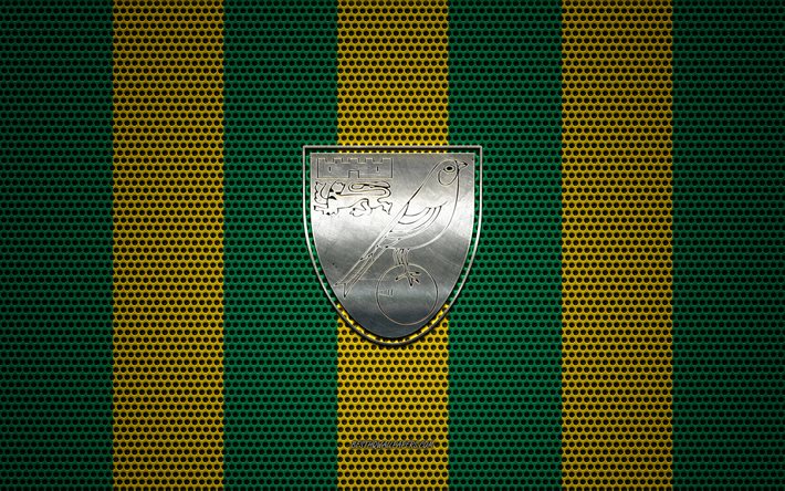 Norwich City FC شعار, الإنجليزية لكرة القدم, شعار معدني, الأخضر والأصفر شبكة معدنية خلفية, Norwich City FC, الدوري الممتاز, نورويتش, إنجلترا, كرة القدم