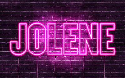 Jolene, 4k, wallpapers with names, female names, Jolene name, purple neon lights, horizontal text, picture with Jolene name