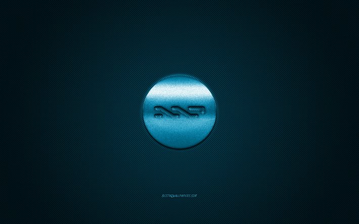 Nxt logo, embl&#232;me m&#233;tallique, bleu de carbone texture, cryptocurrency, Nxt, finance concepts