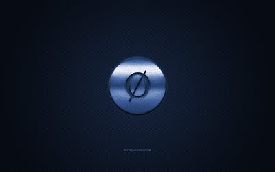 Omni logo, metal emblem, blue carbon texture, cryptocurrency, Omni, finance concepts