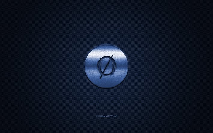 Omni logo, metal emblem, blue carbon texture, cryptocurrency, Omni, finance concepts