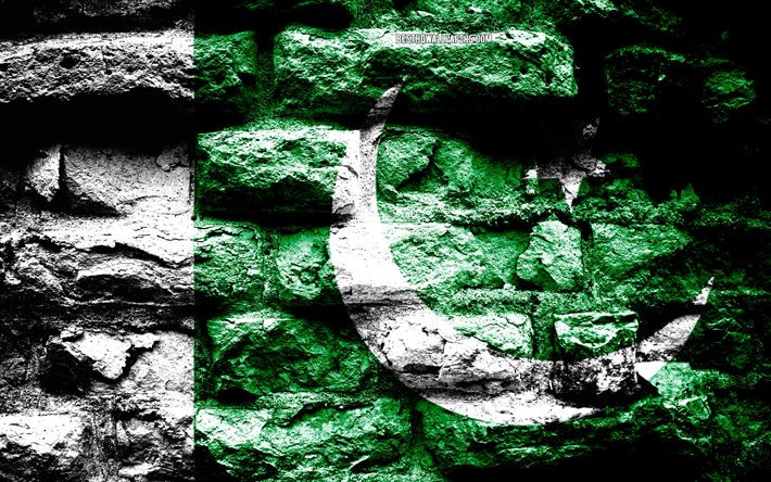 Imp&#233;rio do Paquist&#227;o, grunge textura de tijolos, Bandeira do Paquist&#227;o, bandeira na parede de tijolos, Paquist&#227;o, bandeiras de pa&#237;ses Asi&#225;ticos