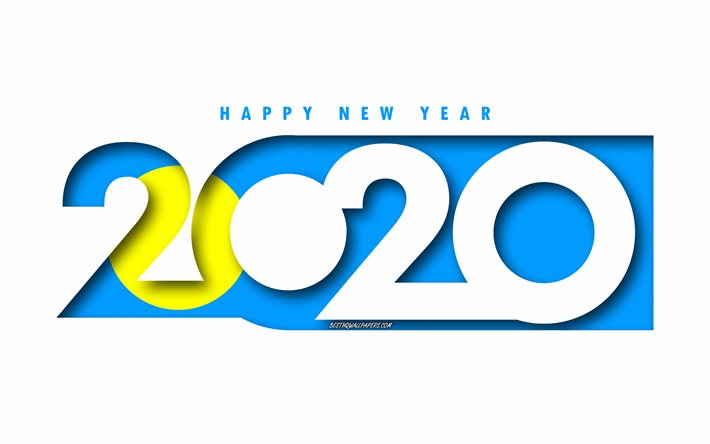 Palau 2020, le Drapeau des Palaos, fond blanc, bonne et Heureuse Ann&#233;e Palau, art 3d, 2020 concepts, Palau drapeau, 2020 Nouvel An, 2020 drapeau Palau