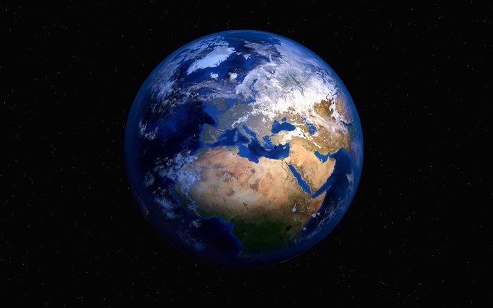 4k, Terra a partir do espa&#231;o, galaxy, &#193;frica, Europa, estrelas, sci-fi, universo, NASA, planetas
