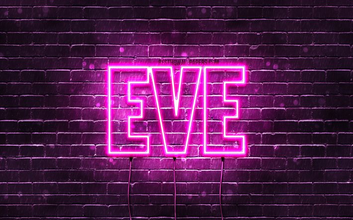 Eve, 4k, 壁紙名, 女性の名前, イブ名, 紫色のネオン, テキストの水平, 写真とイブ名
